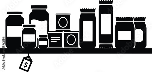 Healthy cooking vector art of pantry shelf with food in jars, vector illustration