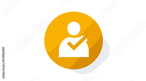 A golden icon on a black background shows a person silhouette with a checkmark. User verification, identity and approval concept.