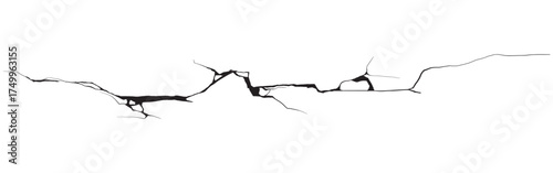Cracked wall. Damage surface crack and fissure in ground, concrete, crevices from disaster silhouette breaks on land surface from earthquake isolated on white background. Broken ground