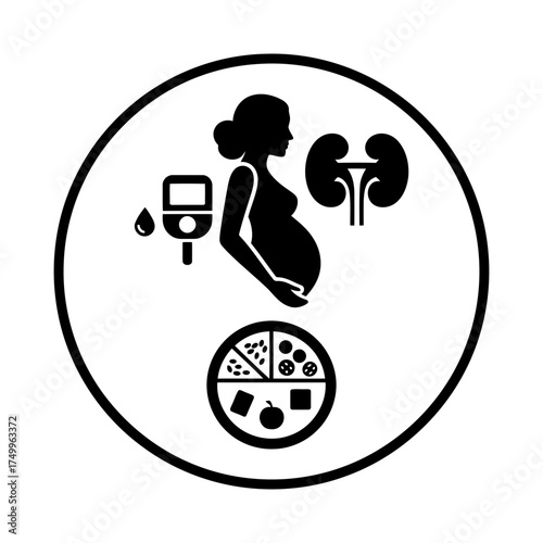 Specialized nutrition sports nutrition vector art of gestational diabetes mellitus icon, pregnancy health concept