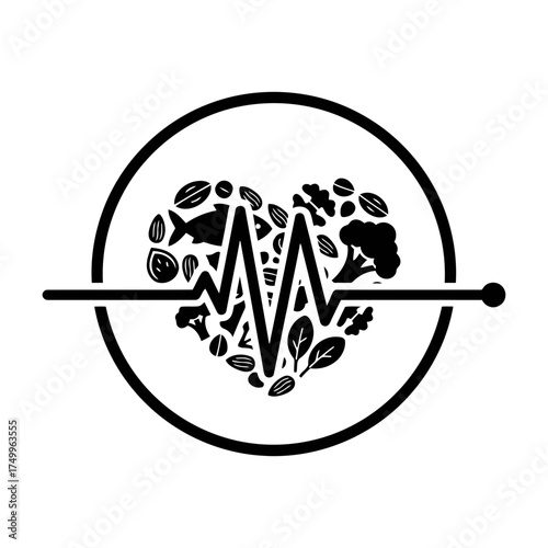 Specialized nutrition sports nutrition vector art of healthy lifestyle concept with heart shape filled with healthy food