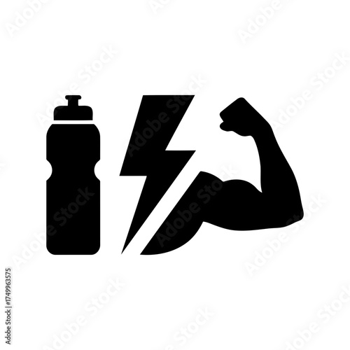 Specialized nutrition sports nutrition vector art of sports nutrition vector icon with water bottle, muscle arm and lightning