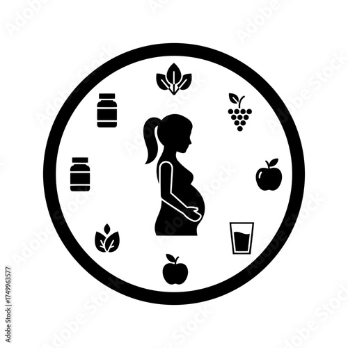 Specialized nutrition sports nutrition vector art of pregnancy and healthy diet concept with pregnant woman silhouette