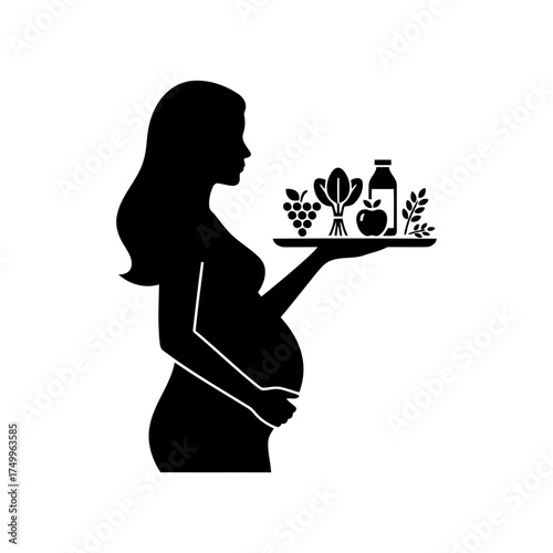 Specialized nutrition sports nutrition vector art of pregnant woman with healthy food tray for nutrition