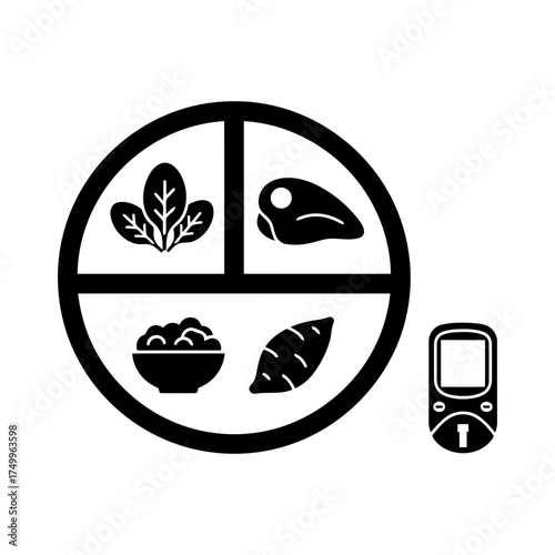 Specialized nutrition sports nutrition vector art of diabetes diet plate with meter for healthy eating