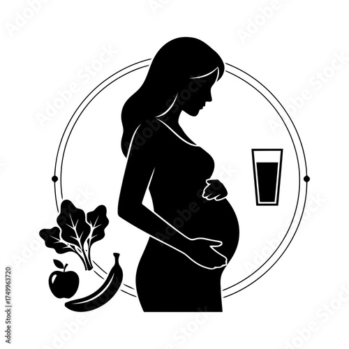 Specialized nutrition sports nutrition vector art of silhouette of a pregnant woman with healthy food choices