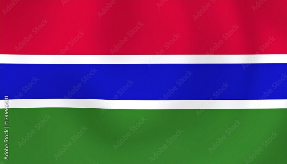 Fototapeta premium Celebrate nature and peace with The Gambia’s flag—where vibrant stripes and symbolic colors reflect unity, resilience, and national pride.