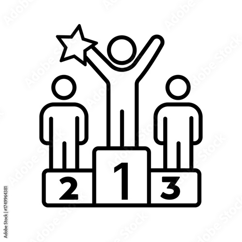 An outline icon showing a winner's podium with three figures.