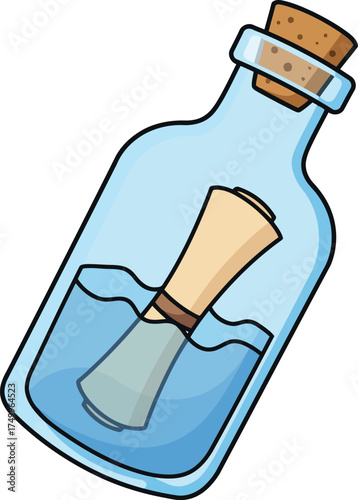 Message in a bottle floating vintage scroll sealed nautical discovery vector