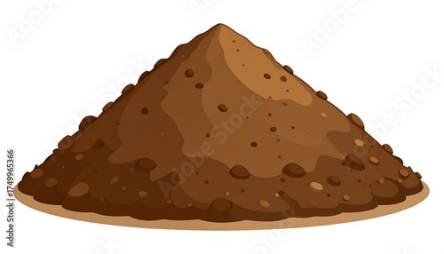 A cartoon illustration of a pile of brown dirt. The dirt pile is shaped like a cone or a small mountain. It has a rough texture