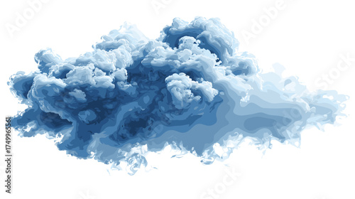 Stylized, volumetric rendering of a cumulonimbus cloud formation against a stark black background, creating an illusion of depth and texture.