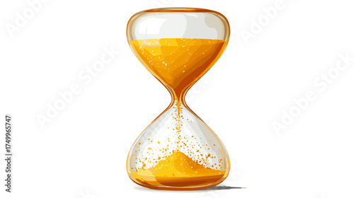 Golden hourglass illustrating the passage of time, with sand flowing steadily from the upper chamber to the lower chamber.