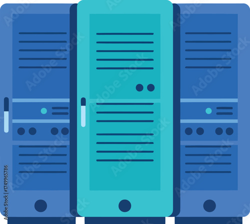 Modern server racks blue teal data center technology vector