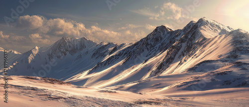 Breathtaking sunrise over majestic mountains snowy landscape scenic photography natural environment wide-angle view adventure