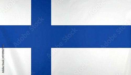 Finland national flag with blue Nordic cross on white background.