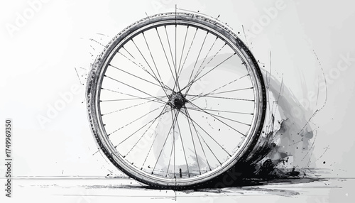 Bicycle wheel with motion blur and shadow