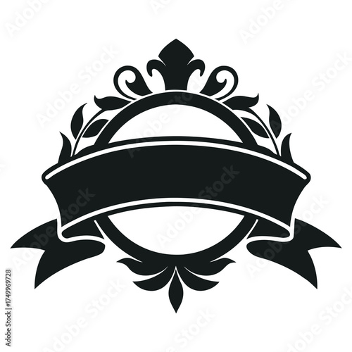 Monochrome ribbon silhouette design element for heritage labels and vintage branding applications
