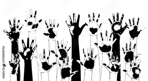 Silhouetted Black Handprints Raised Upward in a Symbolic Gesture of Unity and Support.