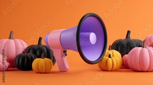 megaphone with colorful halloween pumpkins