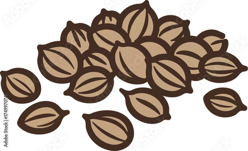 Hand-drawn coriander seeds pile ingredient for cooking and seasoning vector