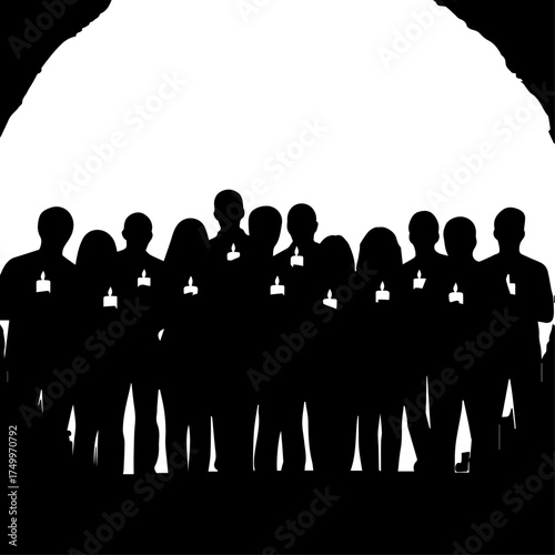 Silhouetted Group of People Wearing Name Tags, Standing Together in Unity.