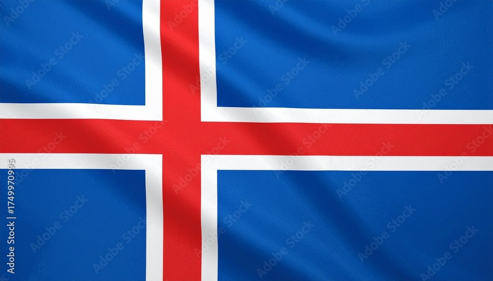 Naklejka premium Iceland national flag with blue field, white cross, and red cross nested inside white cross.