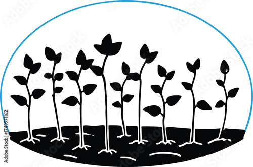 Black Silhouette Seedlings Growing In A Circle plants