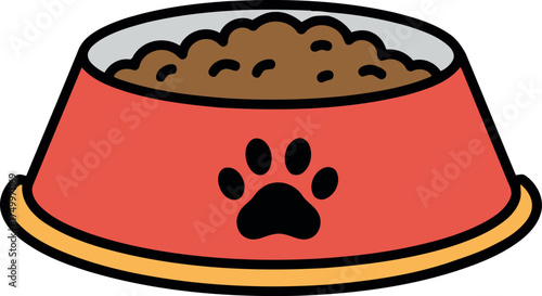 Whimsical dog food bowl with paw print icon isolated vector
