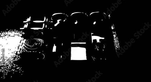 Silhouetted Row of Dumbbells Displayed in a Darkened Gym Setting.