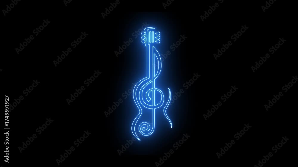 Animated One continuous line drawing of guiter on black background, Guiter Motion, Guiter Line Drawing