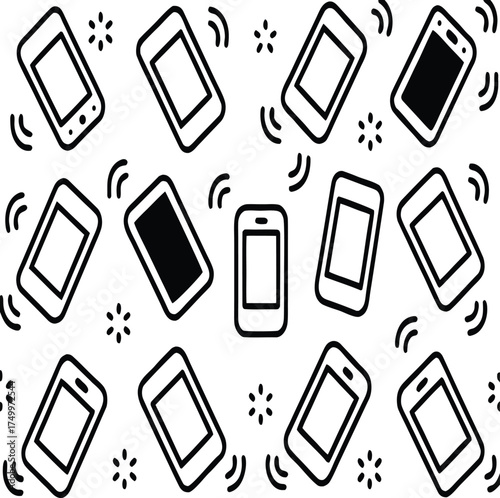  Scattered Hand Drawn Smartphones with Signals Keywords smartphone, phone, mobile, cell, device