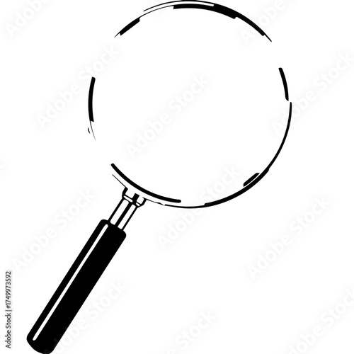 Simple Black and White Magnifying Glass Illustration with Handle and Lens.