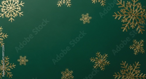 Festive Golden Snowflakes on Deep Green Background