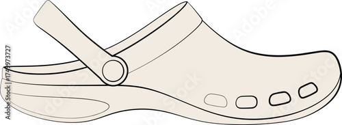 Clog, shoe, Crocs, beige, footwear, vector, illustration, comfort, casual, strap, sole, design, fashion, ergonomic, lightweight, durable, water-resistant, slip-on, graphic, style