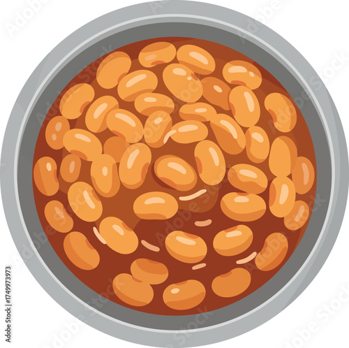 Hearty baked beans in rich tomato sauce top view vector