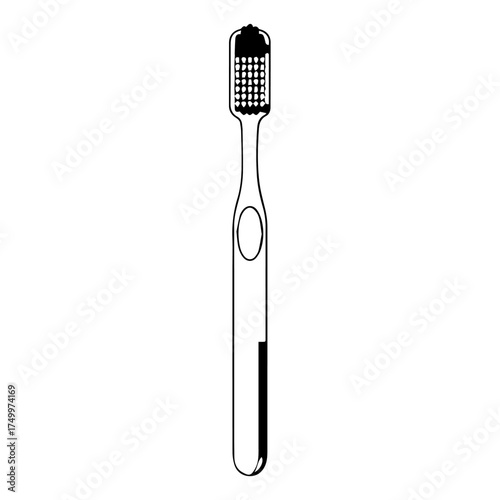 Simple Black and White Outline of a Standard Toothbrush Design.