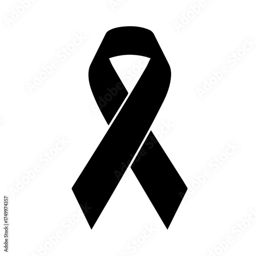 Simple Black Awareness Ribbon Symbolizing Grief, Mourning, and Support.