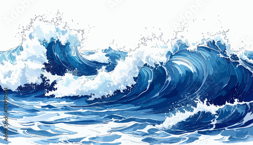 Ocean waves crashing on shore blue seascape