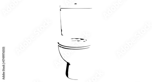 Simple Line Art Illustration of a White Ceramic Toilet with Lid.