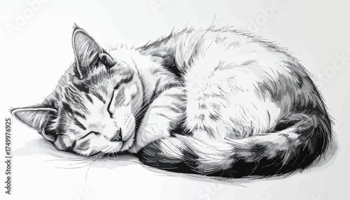 Sleeping tabby cat curled up in repose