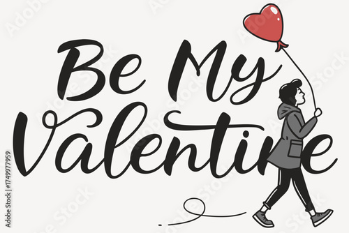 “Be My Valentine” in uppercase sans font with one heart replacing “A,” U.S. minimalist trend.

