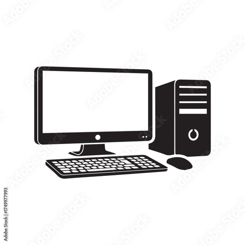 Desktop Computer Icon with Keyboard and Mouse