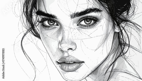 Woman's face closeup portrait with detailed shading