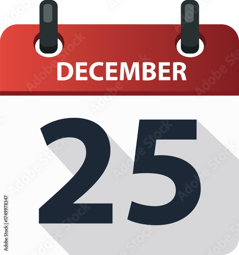 Calendar icon showing December 25th, representing Christmas Day, with red and white colors.