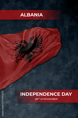 Albania independence day greetings card with flag and text