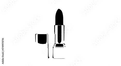 Sleek Black Lipstick in Silver Case, Open with Exposed Bullet, Beauty Product.