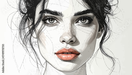 Woman's face portrait sketch with detailed eyes