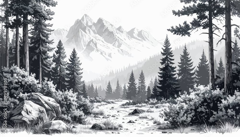 Obraz premium Mountain landscape with forest and stream
