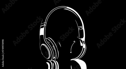 Sleek White Outlined Headphones with Glossy Finish on Black Background.