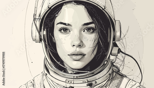 Astronaut portrait in monochrome style